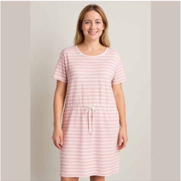 MARC CAIN | Shirt Dress Striped Dropped Waist Drawstring Pink Sz 12 14 - Picture 1 of 9